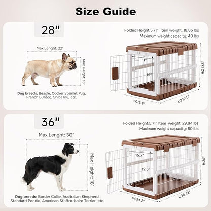 ZOMISIA Collapsible Dog Crate for Dogs - 28" L Heavy Duty Dog Kennel No Tools Required with 4 Sides Steel Foldable Cage for Dogs Indoor, Portable Carrier with 2 Smooth Wheels, Woodgrain