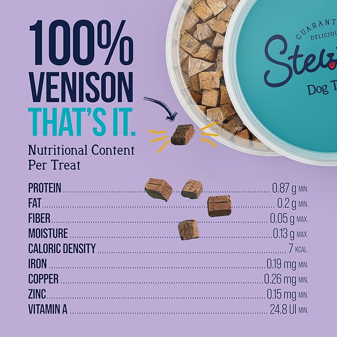 Stewart 100% Venison Liver Dog Treats, 3 oz Pouch, ~50 Pieces, Freeze Dried Raw, Single Ingredient, 60% Protein Training Treats or Meal Topper, Grain Free, Gluten Free