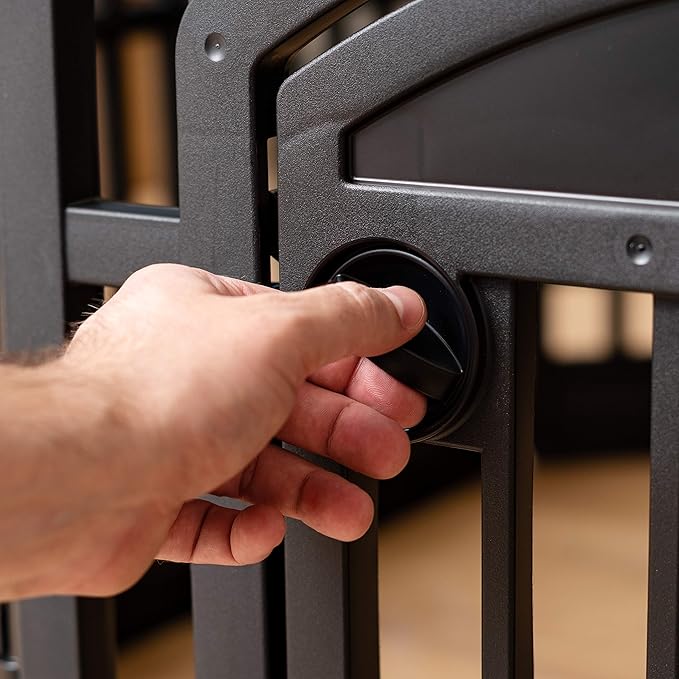 IRIS USA Dog Playpen with Door, 34” 8 Panel Pet Exercise Pen – Indoor Outdoor Puppy Play Pen, Portable Plastic Pet Fence for Small Medium Dogs, Foldable 63” x 63” x 34”, Black