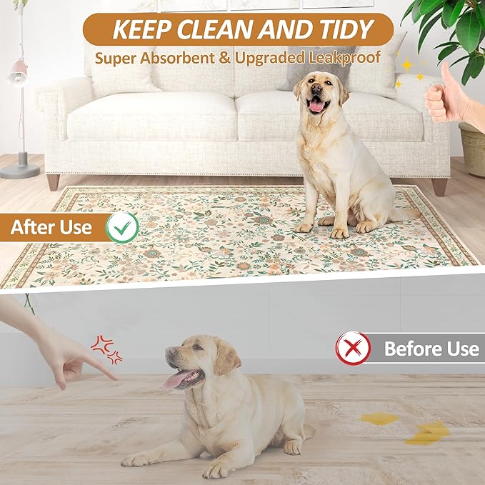 Washable Pee Pads for Dogs, 2 Pack Super Absorbent Reusable Puppy Pads with Colorful Flowers Patterns for Potty Training, Floor, Couch, Bed, and Crate,31"x 36"