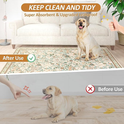 Washable Pee Pads for Dogs, 2 Pack Super Absorbent Reusable Puppy Pads with Colorful Flowers Patterns for Potty Training, Floor, Couch, Bed, and Crate,31"x 36"