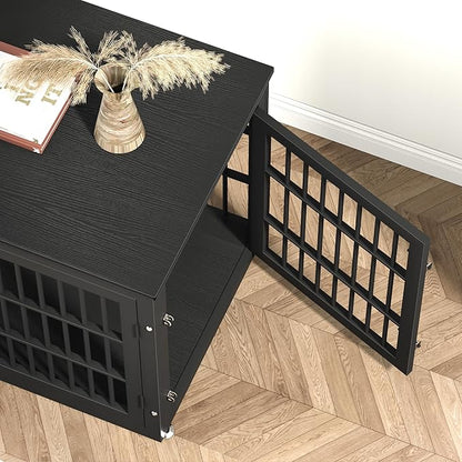 rehomerance 38 Inch Heavy Duty Dog Crate Furniture for Large and Medium Dogs, Decorative Pet House End Table, Wooden Cage Kennel Furniture Indoor, Black