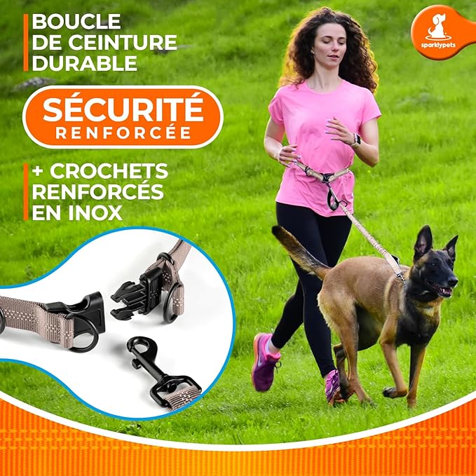 SparklyPets - Hands Free Dog Leash with Reflective Stitches - Waist Leash for Medium & Large Dogs Walking, Hiking, Training, Jogging, Canicross, Running