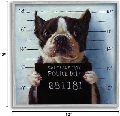 Stupell Industries Funny Boston Terrier Dog Jail Convicted Police, Design by Lucia Heffernan