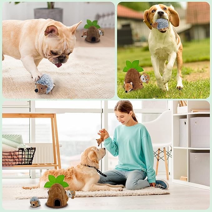 Squeaky Dog Toys, Stuffed Large Dog Toys to Keep Them Busy, Interactive Plush Chew Toys with Crinkle Paper, Tough Pet Animal Toys for Small Medium Large (4 Pack)