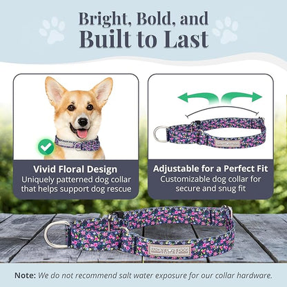 Lucky Love Dog Martingale Dog Collar - Adjustable, No-Slip, Durable, & Soft Webbing Collar for Male and Female Dogs Ideal for Training & Walking - Primrose, Small