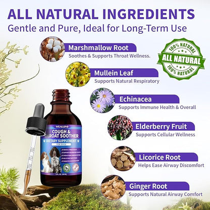 WEALLIN Dog Cough Treatment Support for Dogs - Dog Cough Care Natural Solution for Cough Natural Dog Cough Supplement Herbal Drops Support for All Breeds - 60 ml/2 Fl Oz