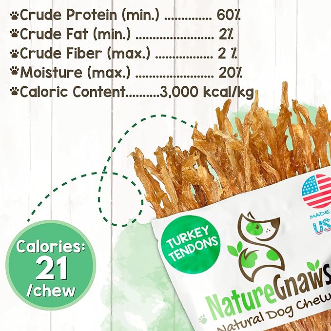 Nature Gnaws USA Turkey Tendons for Dogs (4oz) - Delicious Grain Free Reward Snack for Small, Medium & Large Breeds - Premium Natural Dog Chew Treats
