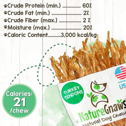 Nature Gnaws USA Turkey Tendons for Dogs (8oz) - Delicious Grain Free Reward Snack for Small, Medium & Large Breeds - Premium Natural Dog Chew Treats