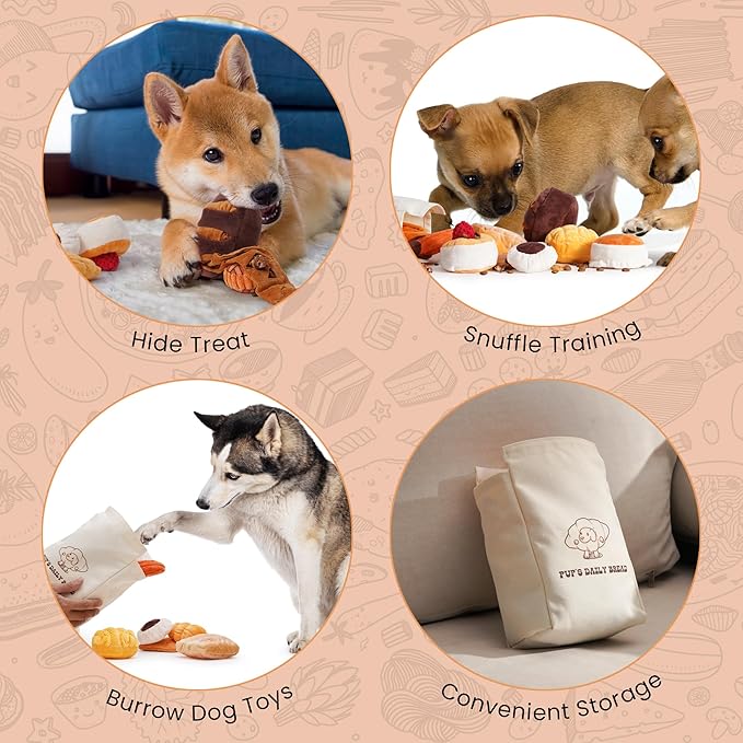 Nocciola Squeaky Bread Stuffed Dog Toys Pack - Puppy Toys with Grocery Bag to Keep Them Busy, Small Dog Toys for Boredom, Durable Snuffle Dog Toys for Small Medium Breeds Pet Gift