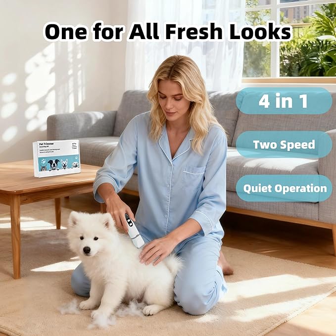 Dog Grooming Kit Hair Clipper with LCD Display - Low Noise Pet Hair Trimmer, Dog Nail Grinder Clippers for Grooming, Rechargeable Cordless Waterproof Paw Trimmer for Cats and Other Pets
