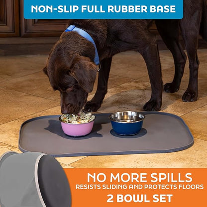 Master Pet Supply Stainless Steel Dog Bowls Set of 2 (16 Oz Each) with Non-Slip Rubber Base - Graphite - Basic Dog Food Bowl Water & Food Bowls for Small Medium Large Dogs & Cats, Metal Dish