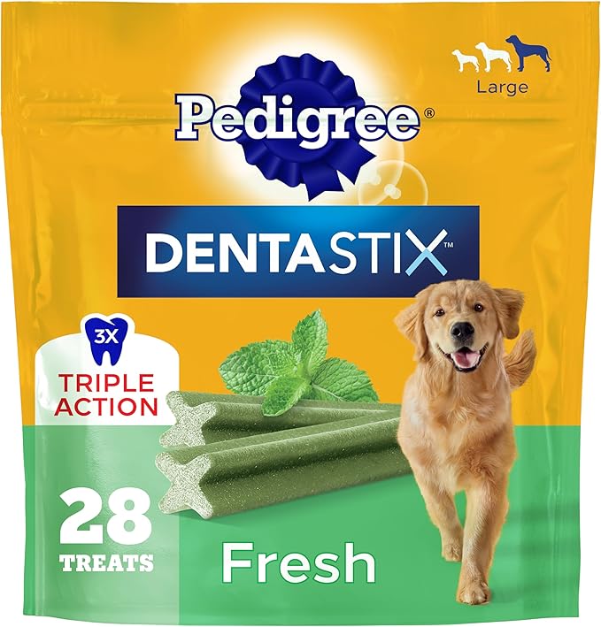 Pedigree Dentastix Dog Dental Treats, Large Breed Dog Treats, Fresh Flavor, 1.46 lb. Bag (28 Treats Total)