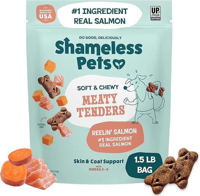 Shameless Pets Soft & Chewy Dog Treats, Reelin' Salmon Meaty Tenders, 1.5lb – Real Salmon is 1st Ingredient – Grain Free, No Corn or Soy – Digestive Support – for Small, Medium & Large Dogs