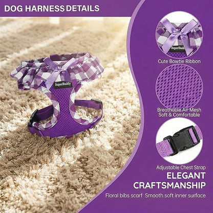SuperBuddy Upgraded Soft Mesh Dog Harness, Super Breathable Lightweight Pet Harnesses for Puppy Dogs Outdoor Walking, Purple Dog Harness -Medium