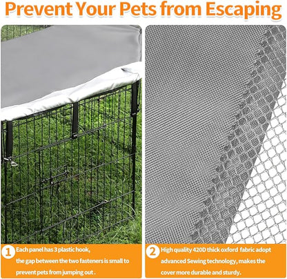 PJYuCien Dog Playpen Mesh Top Cover,Fits 24 Inch 8 Panels Metal Exercise Pet Pen, Elastic Buckles Connections, Grey(Note: Only Cover, Fence Not Included)