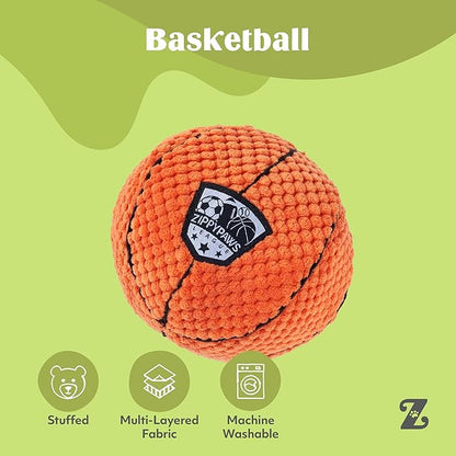 ZippyPaws SportsBallz - Dog Squeaky Toys to Keep Them Busy, Funny Plush for Small, Medium, & Large Dogs, Cute Stuffed Puppy Toy, Pet Products, Gift for All Breeds - Football & Basketball