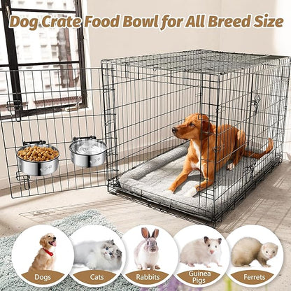 2 Pack Dog Crate Bowl, Metal Dog Water Food Bowl No Spill,Hanging Dogs Bowls for Kennel,Dogs Crate Water Feeder,Stainless Steel Kennel Bowls Mountable for Cats Bunny Ferret Bird