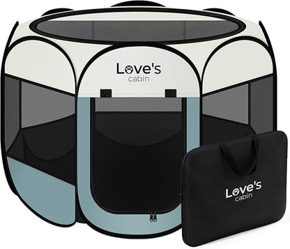 Love's cabin Pet Puppy Dog Playpen, Medium Dog Tent Crates Cage Indoor/Outdoor, Portable Playpen for Cat, Foldable Pop Up Dog Kennel Playpen with Carring Case, Removable Zipper Top, Moss Green