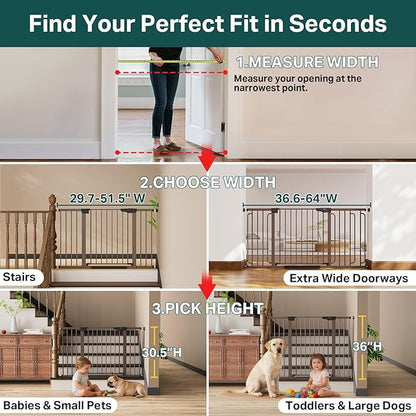 Cumbor 29.7–51.5" Extra Wide Baby Gate for Stairs, Pressure-Mounted Dog Gates for Doorways & Hallways, Auto-Close Walk-Through, No-Trip Design, Child Proof Safety, Dog/Pet Gate for Indoor Use, Brown