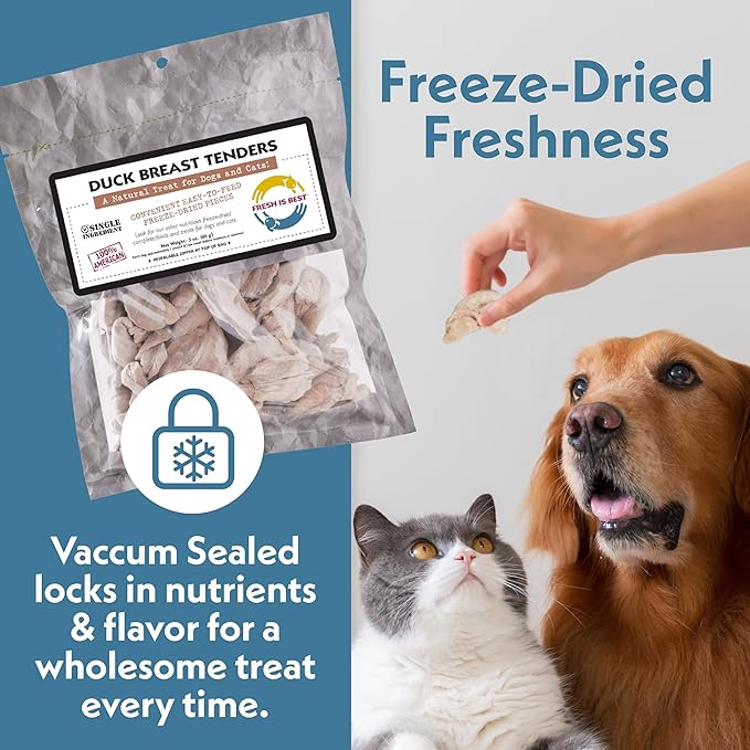 Fresh Is Best Whole Duck Breast Tenders – Made from Unsliced Whole Duck Breast Tenderloins – Raw Freeze Dried Cat Treats in Resealable Zipper Bag – High-Protein for Dogs & Cats – Made in the USA