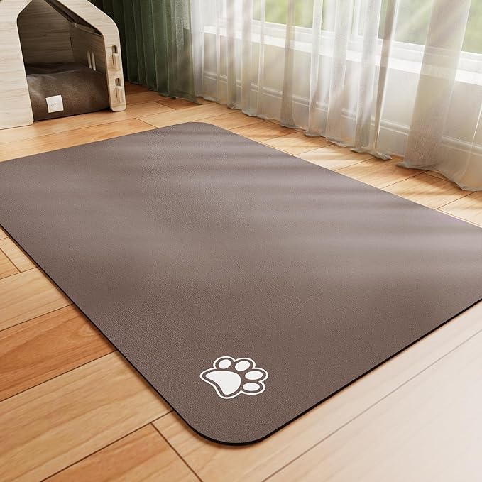HotLive Dog Food Mat - Absorbent Cat Mat for Food and Water, No Stains Pet Feeding Bowl Mat, Easy to Clean Pet Placemats, Quick Dry Dog Water Dispenser Mat for Messy Drinkers | Paw Brown 24"x36"
