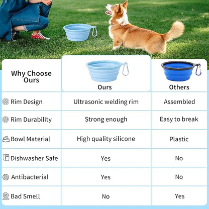 SLSON Collapsible Dog Bowl, 2Pack Macaron Color Pet Travel Bowls Silicone Foldable Water Feeder Dish for Small to Large Dogs Cat Walking Hiking Camping (Macaron Coral and Light Grey, Medium)