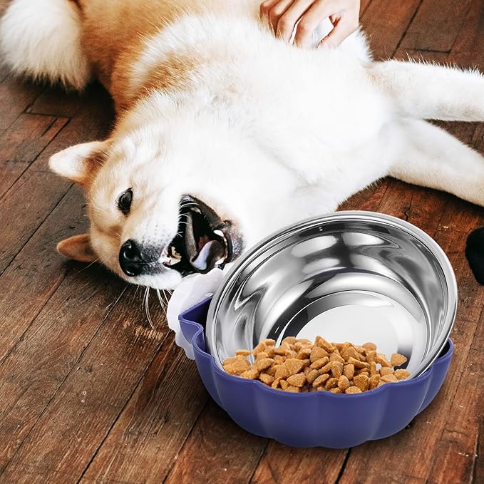 INOOMP Hanging Stainless Steel Dog Feeding Bowl Large Blue Sturdy Pet Feeding Accessory for Puppies and Dogs Household Water and Food Dish