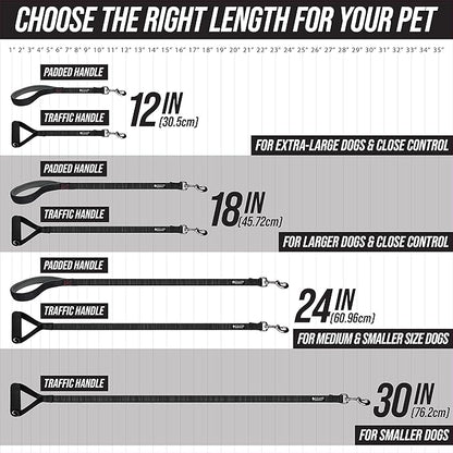 Leashboss Short Dog Leash for Dog Training | Padded Traffic Handle Short Leash for Dog Training, Total Comfort when Dog Walking | Traffic Leash for Dogs Large, Medium, Small | Short Nylon Dog Lead
