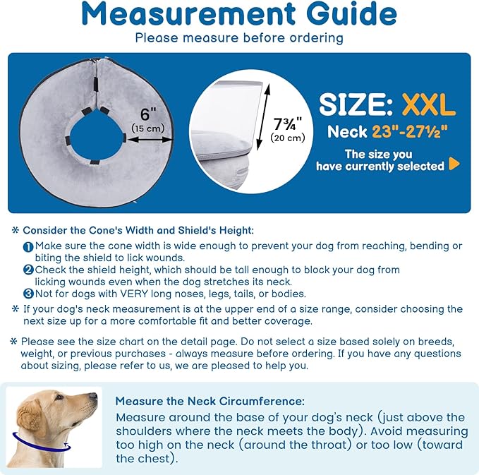 BARKLESS Dog Donut Collar, 2-in-1 Inflatable Dog Collars for After Surgery to Stop Licking Wounds, Patented Protective Donut Cone with Higher Shield for Large Pets (Grey, XXL)