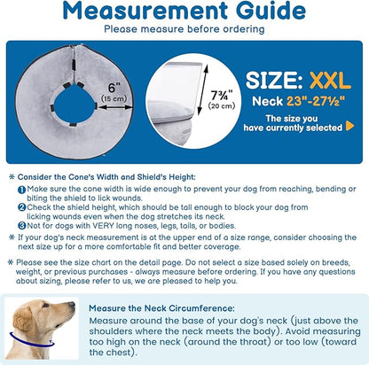 BARKLESS Dog Donut Collar, 2-in-1 Inflatable Dog Collars for After Surgery to Stop Licking Wounds, Patented Protective Donut Cone with Higher Shield for Large Pets (Grey, XXL)