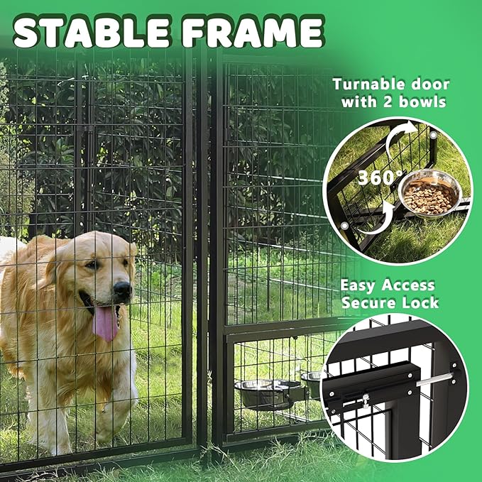 LEMBERI 8x4x6 FT Outdoor Dog Kennel for Large Dogs, Heavy Duty Welded Wire Steel Dog Playpen Fence with Secure Lock, Pet Pen with UV-Resistant Waterproof Roof Cover for Outside