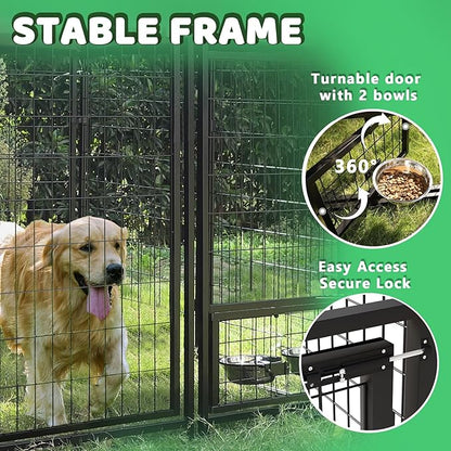 LEMBERI 8x4x6 FT Outdoor Dog Kennel for Large Dogs, Heavy Duty Welded Wire Steel Dog Playpen Fence with Secure Lock, Pet Pen with UV-Resistant Waterproof Roof Cover for Outside