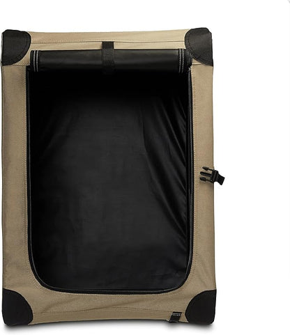 Amazon Basics Portable Folding Soft Dog Crate, 2-Door, Collapsible Travel Kennel, Top & Front Loading, Small 26" x 18" x 18", Tan