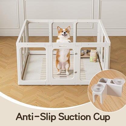 Jalove 12PCS Dog Playpen Clear Puppy Playpen Indoor, 30"H Easy Assemble Transparent Cat Small Pet Play Pen, Sturdy Plastic Dog Fence Crate Kennel Whelping Cage Enclosure for Small & Medium Dogs, White