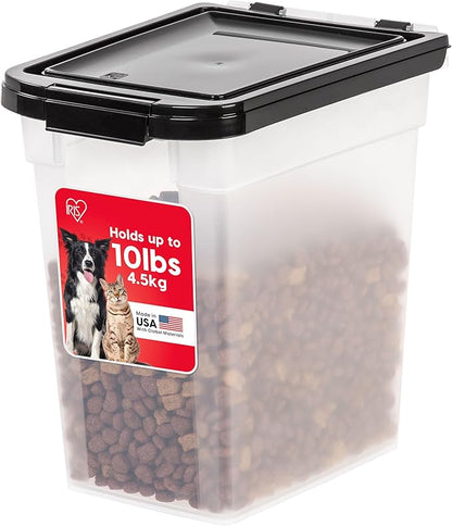 IRIS USA Airtight Dog Food Storage Container, WeatherPro, Up to 10 lbs, for Dog Cat Bird and Other Pet Food Storage Bin, Keep Fresh, Translucent Body, Made in USA, Clear/Black