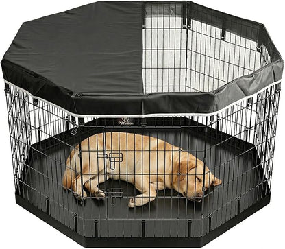 PJYuCien Dog Playpen with Top Cover and Bottom Pad - Metal Foldable Exercise Pen, 8 Panels 36" H x 24" W Indoor Outdoor Pet Fence Puppy Crate Kennel, Black