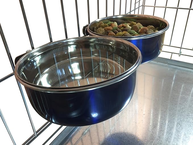 Ellie-Bo Pair of Dog Bowls for Crates, Cages or Pens and 3 Sizes (0.9Ltr Medium, Blue)