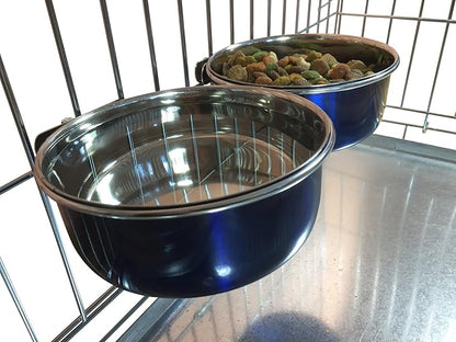 Ellie-Bo Pair of Dog Bowls for Crates, Cages or Pens and 3 Sizes (0.9Ltr Medium, Blue)