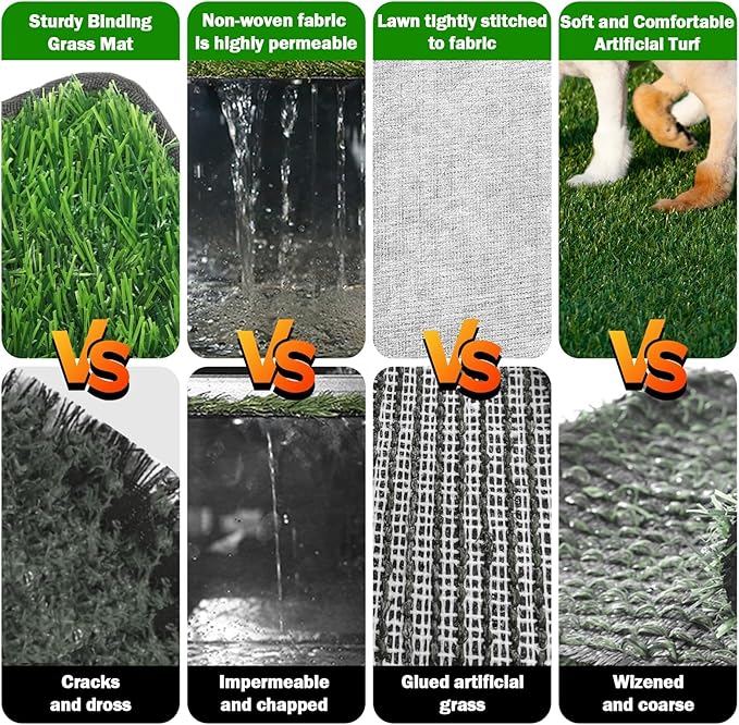 Dog Grass Mat with Pee Pad 32×23", Medium Dog Litter Box Indoor Artificial Turf Grass Porch Waterproof Patio Potty Tray for Doggie Reusable Washable Pads and Lawn for Replacement for Puppy Training