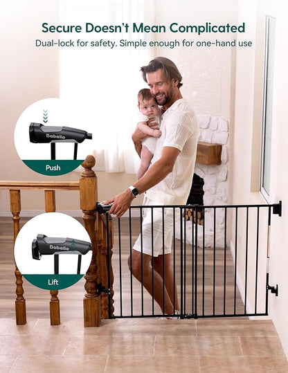 Babelio Baby Gate for Stairs, Kitchen & Doorways, No Bottom Bar| Easy Installation| One-Handed Operation| Auto-Close| Hardware Mount (Drill Needed) Safety Dog Gate (Black - 2 Pcs, 26-43" W, 28" H)