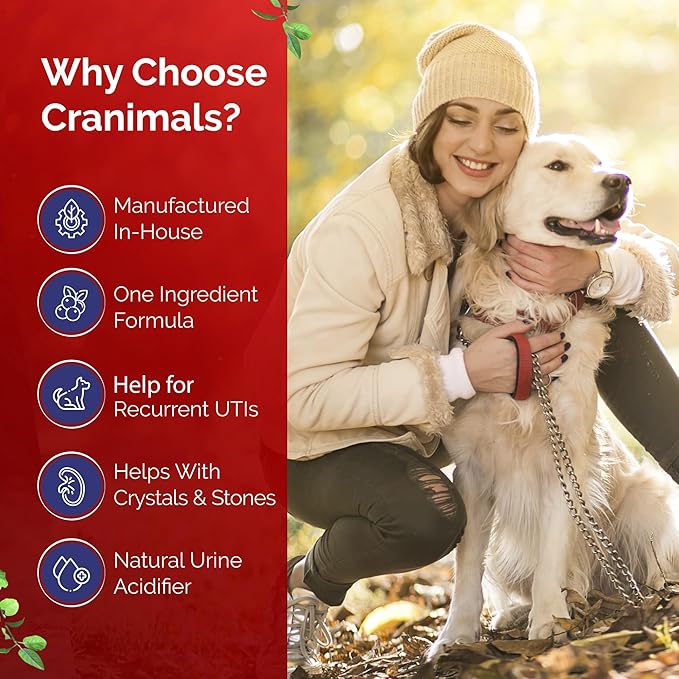 Cranimals Organic Cranberry Cat and Dog Supplement, Prevents UTIs, Incontinence and Struvite Stones, Replaces antibiotics.