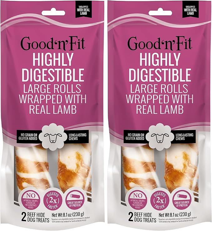 Good ‘n’ Fit Rolls Made with Real Lamb, 2 Large Rolls, Treat Your Dog to Long-Lasting and Highly Digestible Rawhide Chews (Pack of 2)