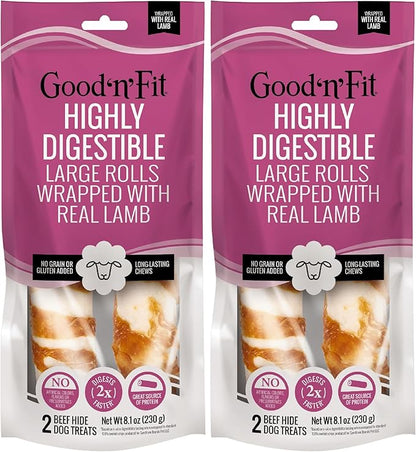 Good ‘n’ Fit Rolls Made with Real Lamb, 2 Large Rolls, Treat Your Dog to Long-Lasting and Highly Digestible Rawhide Chews (Pack of 2)