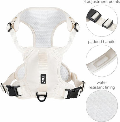 TUG Dog Harness with 2 Leash Connection Points | Adjustable, Padded, Lightweight | Handle on Back | No-Pull Front Clip (Large, Cream)