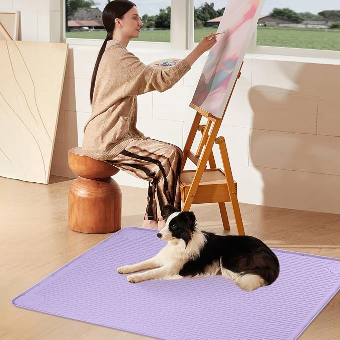 Pee Pads for Dogs, 34" x 22" Extra Large Reusable Silicone Mat, Washable Puppy Training Pads for Potty Training, Non-Slip, Leak-Proof, Indoor Floor Protection (Purple)