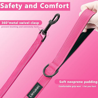 Dog Leash 4ft Long, Double Handle Dog Leash for Safety Control Training, Heavy Duty Dog Leads with Traffic Padded Handles, Reflective Leashes for Small Medium Large Dogs(4ft, Hotpink)
