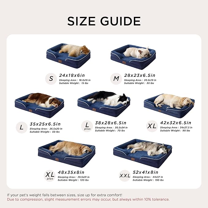 Bedsure Orthopedic Dog Bed Medium Size Dogs - Washable Medium Dog Cat Bed Waterproof, Comfort Pet Couch Sofa with Washable Removable Cover, Pets Bed with Nonskid Bottom, Blue Navy, 28"