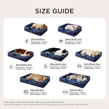 Bedsure Orthopedic Dog Bed Medium Size Dogs - Washable Medium Dog Cat Bed Waterproof, Comfort Pet Couch Sofa with Washable Removable Cover, Pets Bed with Nonskid Bottom, Blue Navy, 28"