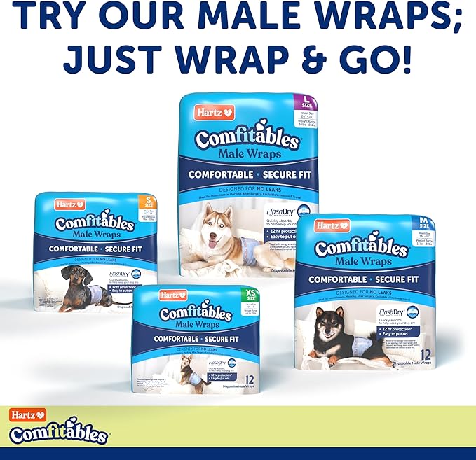 Hartz Comfitables Disposable Dog Diapers, Size Large 26 Count, Comfortable & Secure Fit, Easy to Put On, Super Absorbent Male and Female Diaper